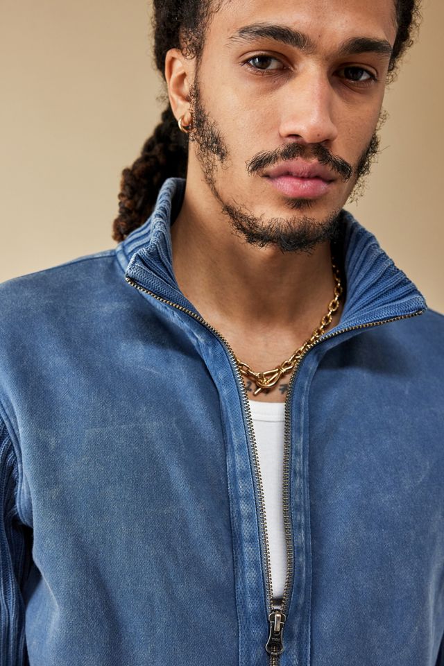 BDG Navy Plated Rib Zip-Through Track Jacket #3