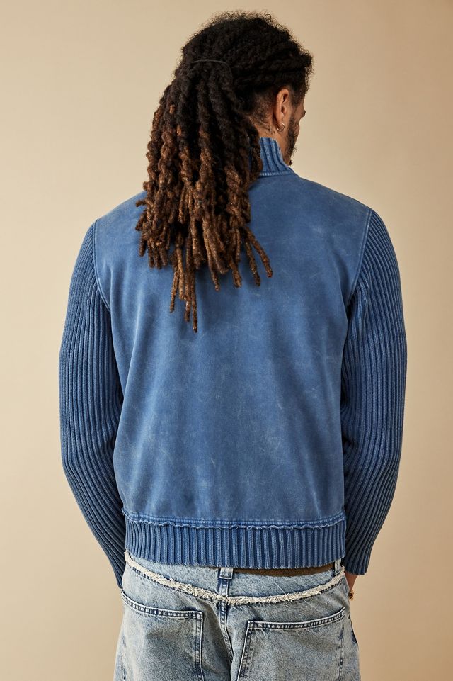 BDG Navy Plated Rib Zip-Through Track Jacket #4