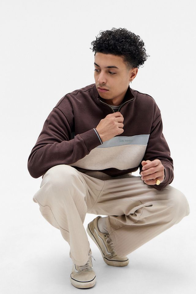 iets frans... Brown Panelled Mock Neck Pullover #4