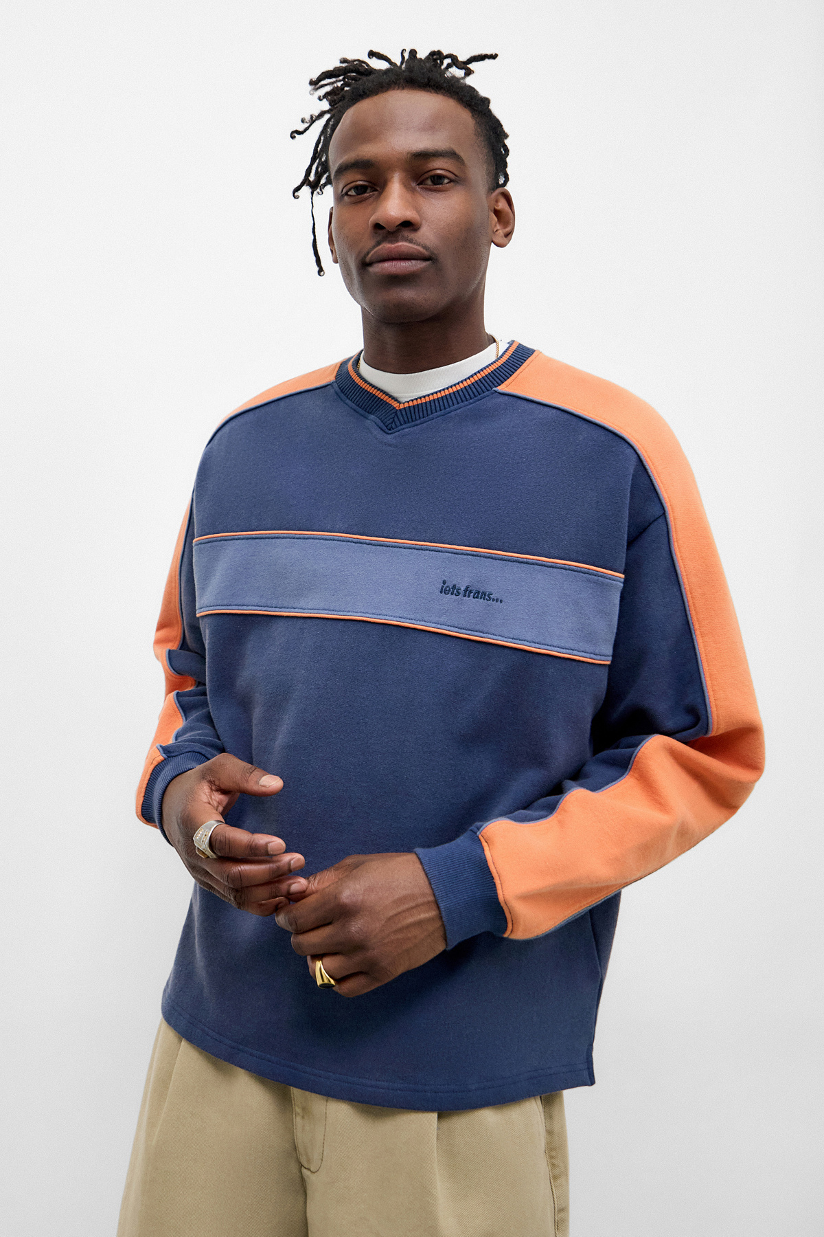 iets frans... Navy Zach V-Neck Tipped Sweatshirt