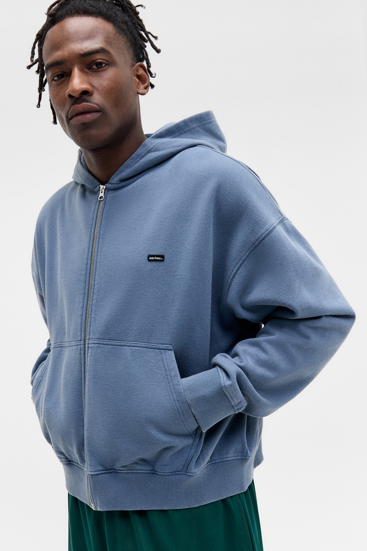 iets frans... Blue Crop Zip-Through Hoodie