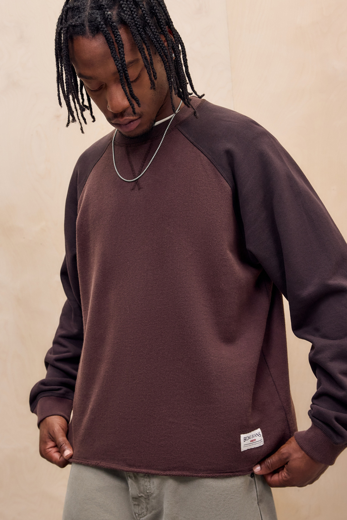 BDG Brown Tonal Raglan Sleeve Sweatshirt