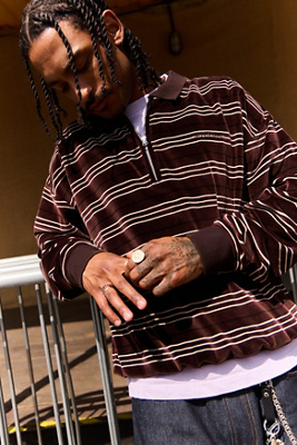 iets frans... Brown Stripe Velour Polo Shirt Product Page