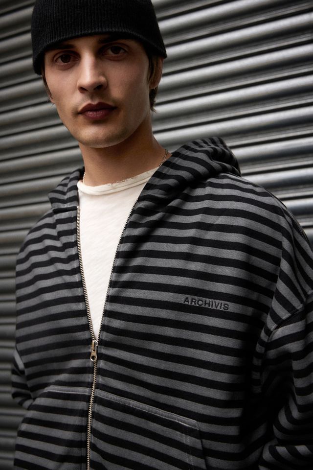 Sweat à capuche zippé rayé noir et gris Archivis #2