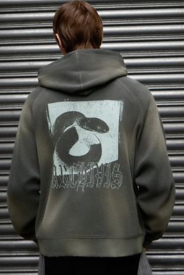 Archivis Grey Waffle Zip-Through Graphic Hoodie