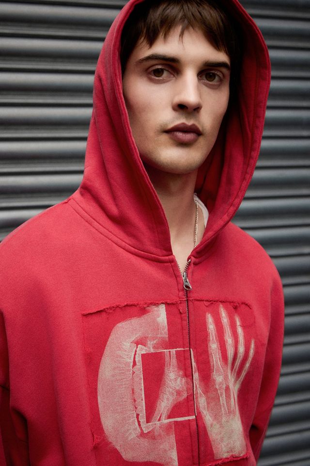 Archivis Red X-Ray Zip-Through Hoodie #1