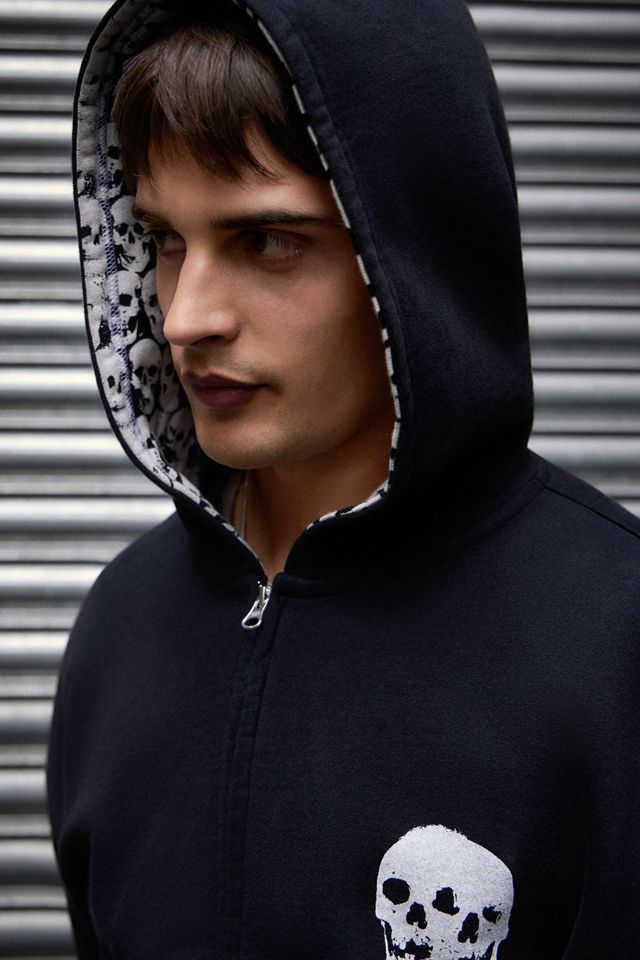 Sweat à capuche noir Archivis à fermeture éclair avec tête de mort #2