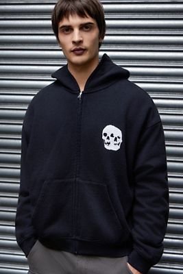 Sudadera con Capucha Negra con Cremallera y Calavera Archivis