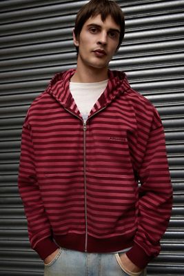 Felpa con Cappuccio e Zip Archivis a Righe Rosse e Bordeaux