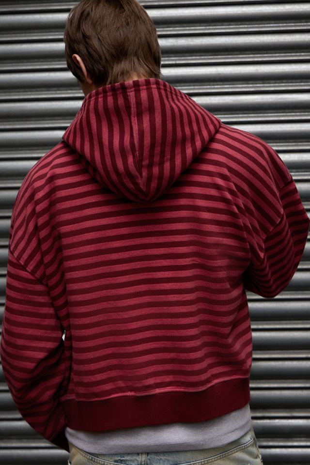 Archivis Rot & Burgunder Gestreifter Zip-Through Kapuzenpullover #2