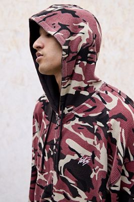 iets frans...Red Camo Waffle Zip-Through Hoodie