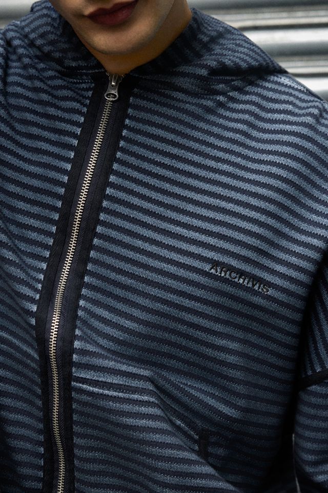 Archivis Gestreifter Zip-Durchgehender Kapuzenpullover #3