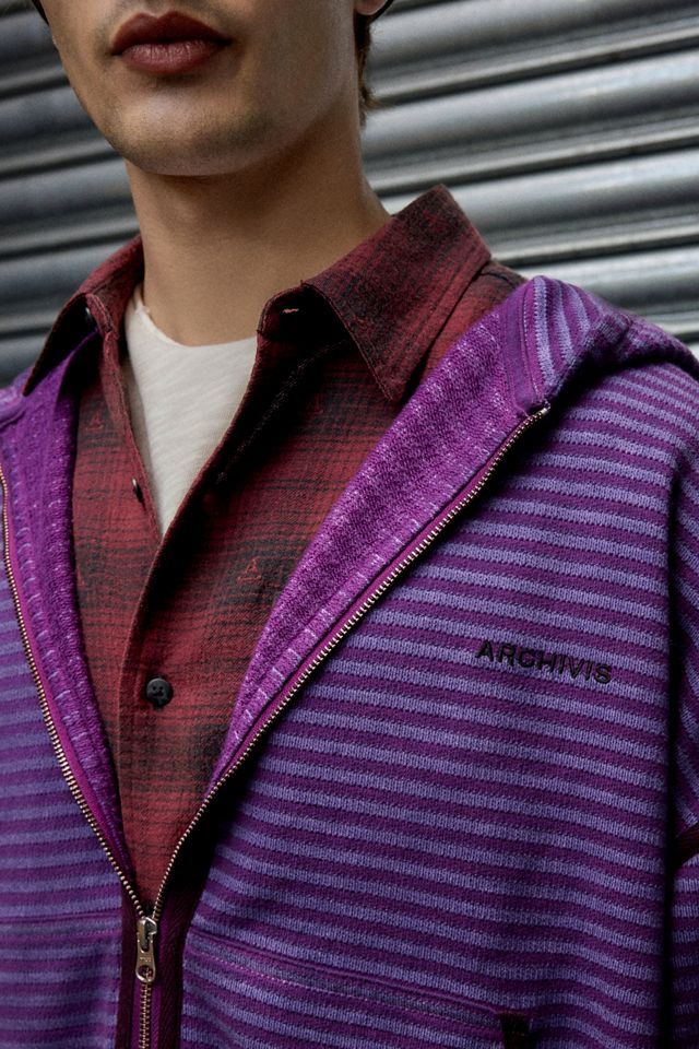 Archivis Gestreifter Zip-Durchgehender Kapuzenpullover #2