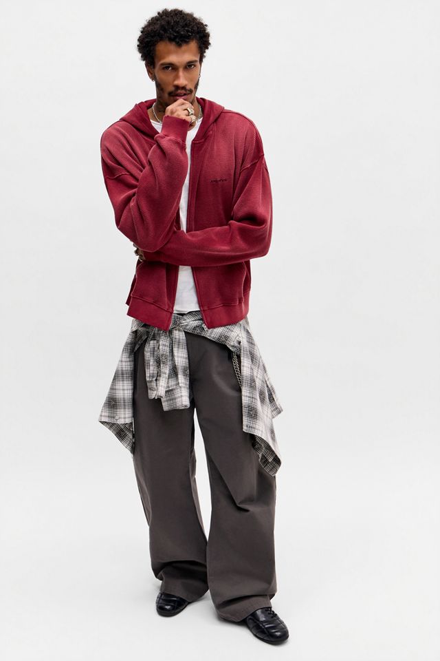 Archivis Red Waffle Eye Zip-Through Graphic Hoodie #2