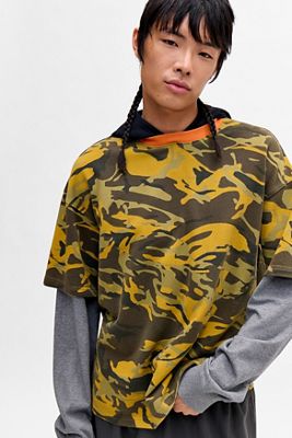 iets frans... Camo Print Double Layer Hooded Tee