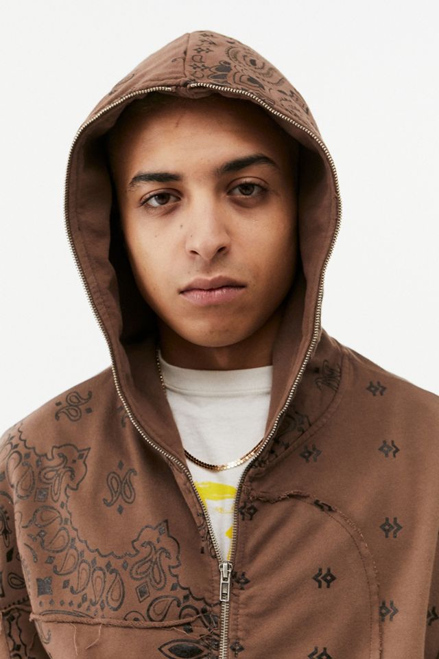jaded london ブラウンパーカー短丈 Jaded London Brown Bandana Zip-Up Hoodie | Urban Outfitters UK