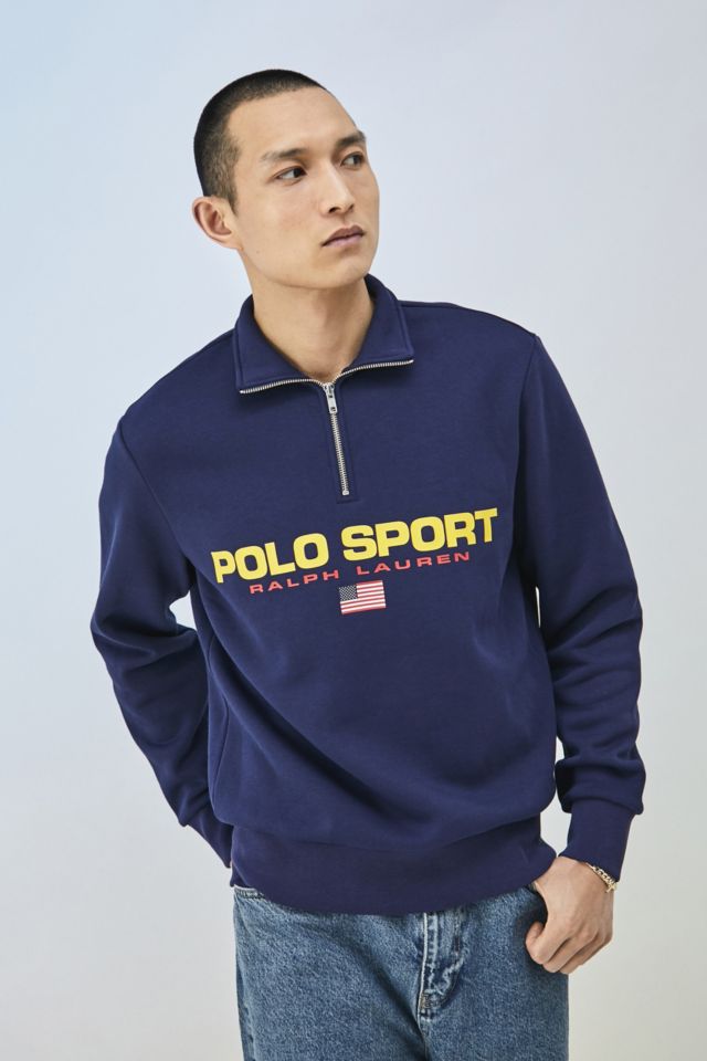 Polo Ralph Lauren Navy Polo Sport Quarter Zip Sweater | Urban Outfitters UK