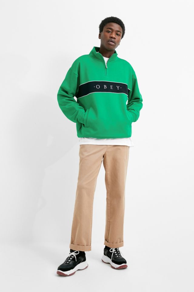 OBEY UO Exclusive Green Mock Neck Quarter Zip Sweatshirt Urban