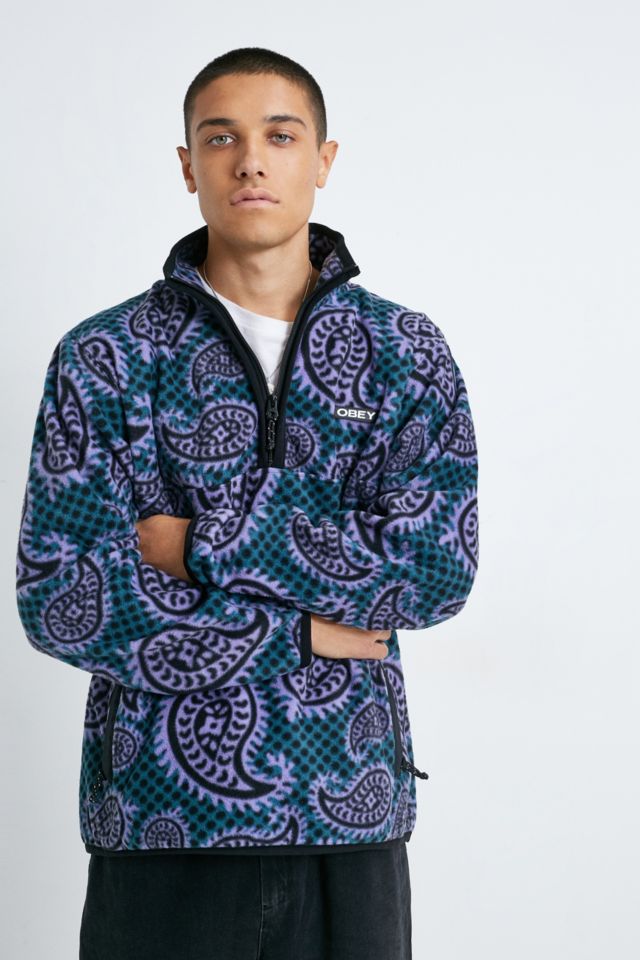 OBEY Eisley Teal Paisley Fleece Quarter Zip Sweatshirt