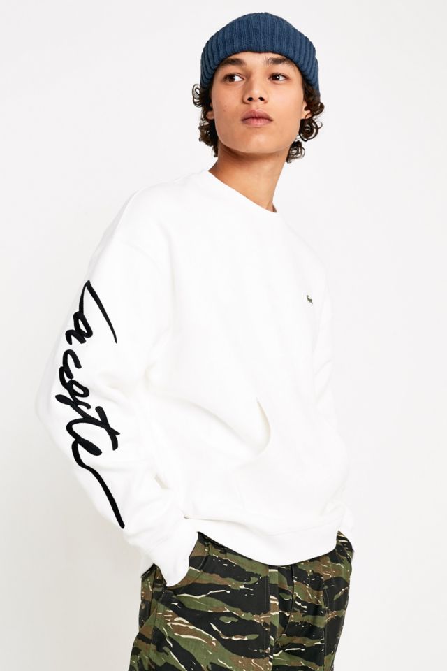 Lacoste LIVE Signature Logo White Crew Neck Sweatshirt