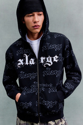 XLARGE Black Logo Print Zip-Through Hoodie | Urban Outfitters UK