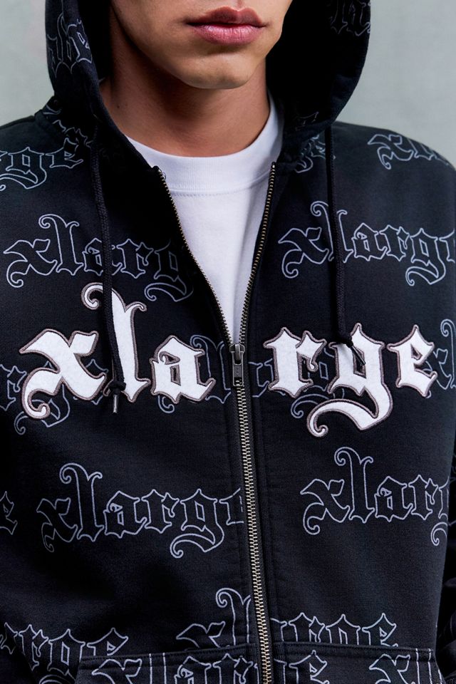 XLARGE Black Logo Print Zip-Through Hoodie | Urban Outfitters UK