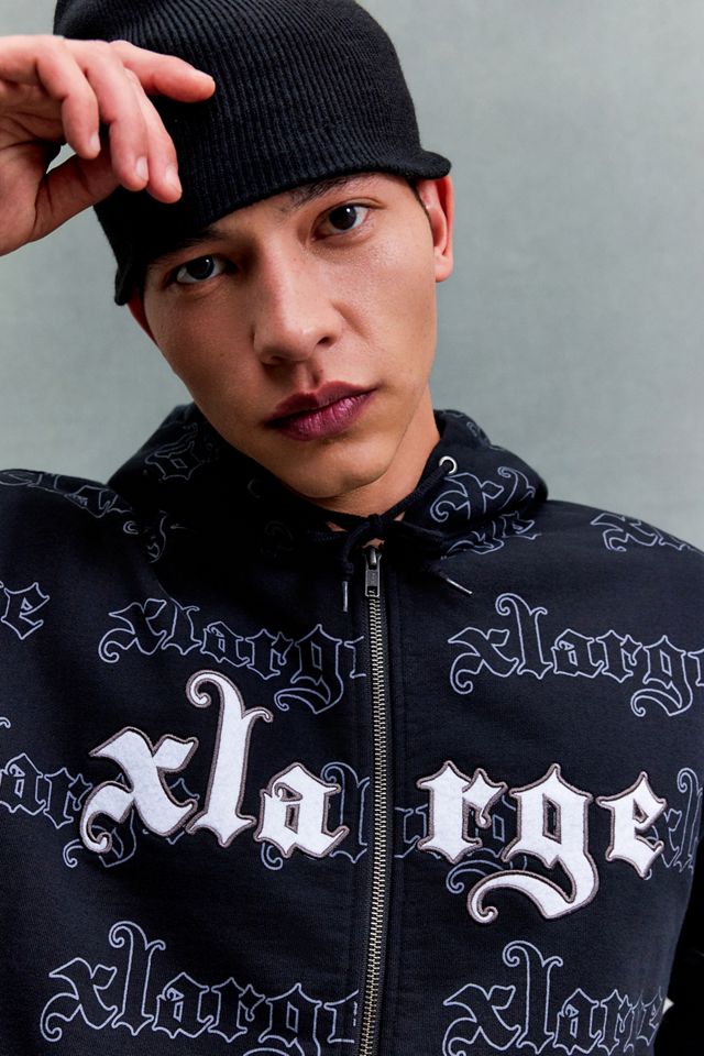 XLARGE Black Logo Print Zip-Through Hoodie | Urban Outfitters UK
