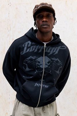 UO Black Corrupt Zip-Through Hoodie