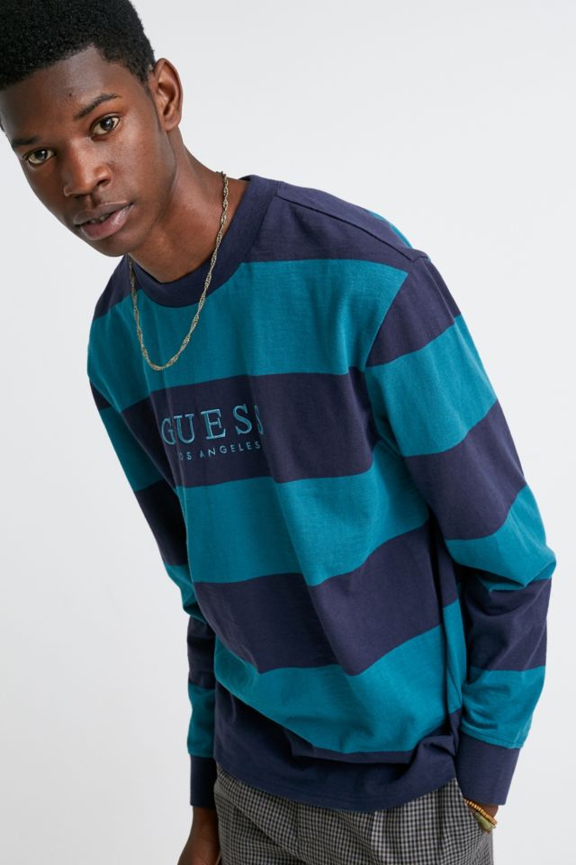 GUESS Originals Dark Teal Stripe Varsity Crew Neck Sweatshirt