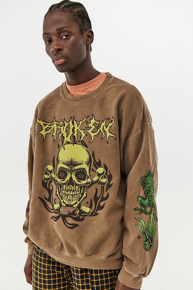UO Mustard Tattoo Print Sweatshirt | Urban Outfitters UK