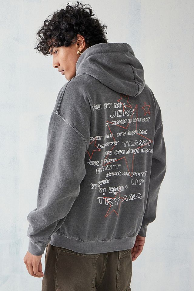 UO Overdyed Black Slogan Star Hoodie | Urban Outfitters UK