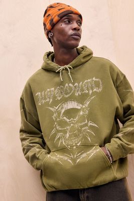 UO Khaki Skull Studded Hoodie