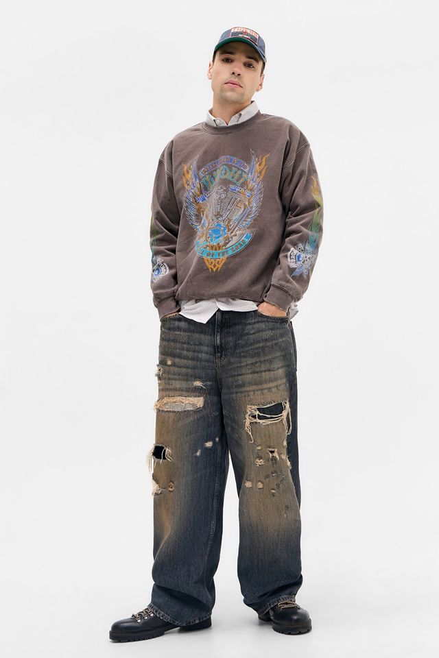 UO Brown Grunge Flame Sweatshirt #1