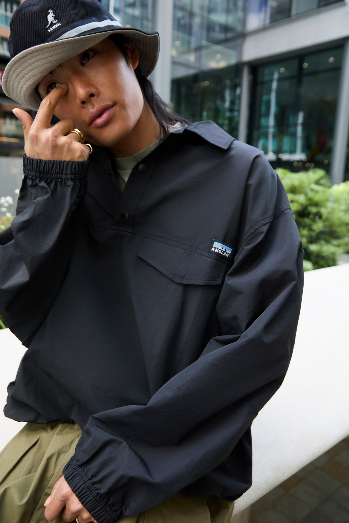 Anglan Black Perky Button Pullover Jacket