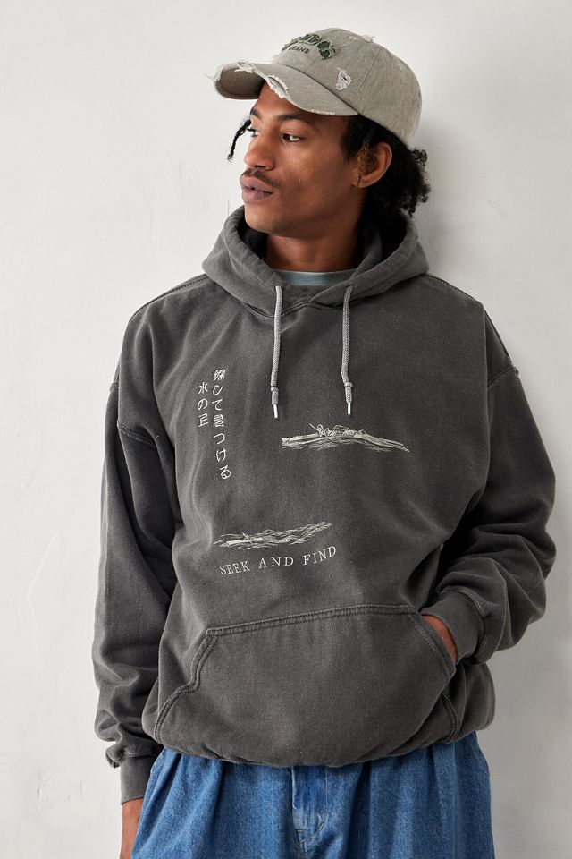 UO Overdyed Black Japanese Motif Hoodie  #1