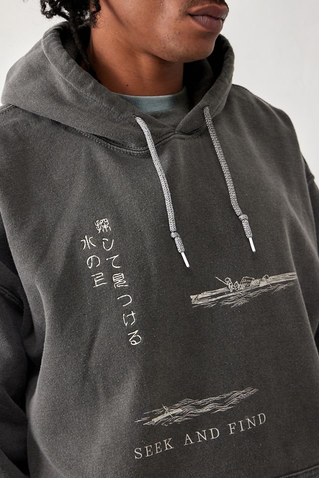 UO Overdyed Black Japanese Motif Hoodie  #2
