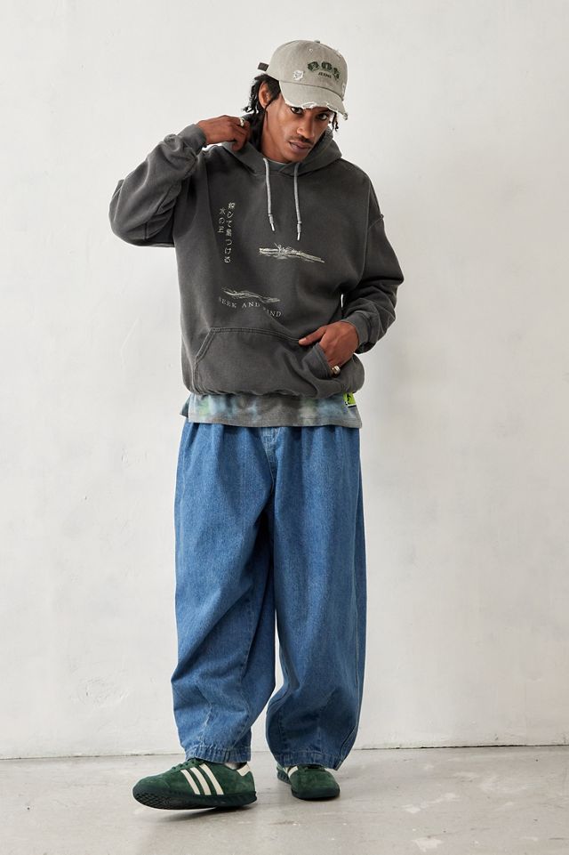 UO Overdyed Black Japanese Motif Hoodie  #3