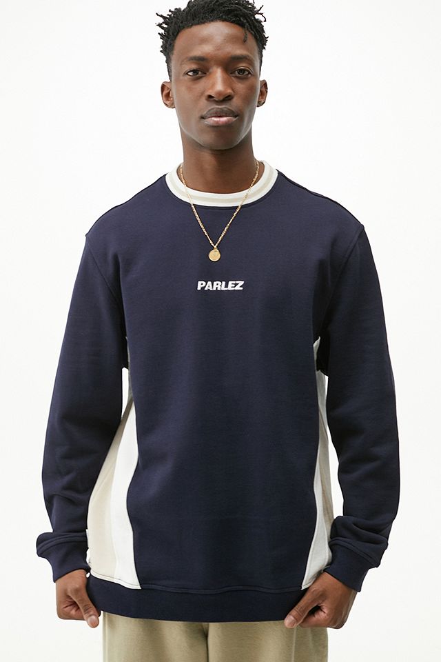 Parlez Navy Landau Crew Neck Sweatshirt | Urban Outfitters UK