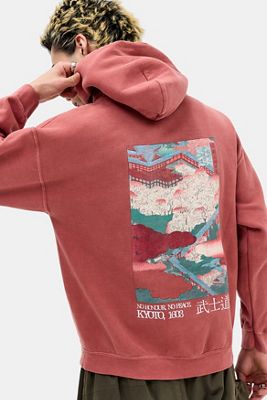UO Red Kyoto Landscape Hoodie
