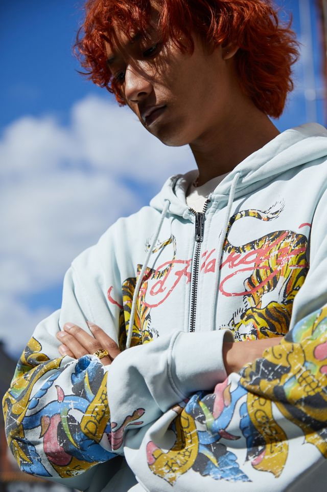 Ed Hardy UO Exclusive Sky Blue Tiger Zip-Up Hoodie #3