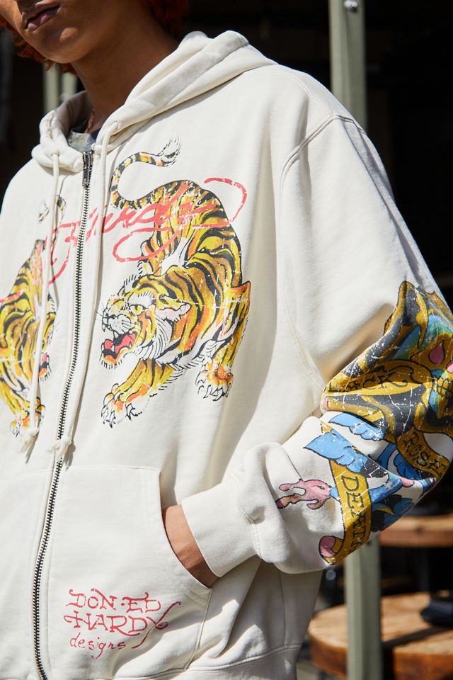 Ed Hardy UO Exclusive Ecru Tiger Zip-Through Hoodie #2