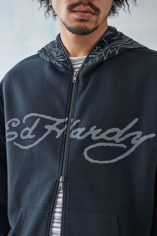 Ed Hardy Esclusiva felpa con cappuccio Black Tiger Face UO #3