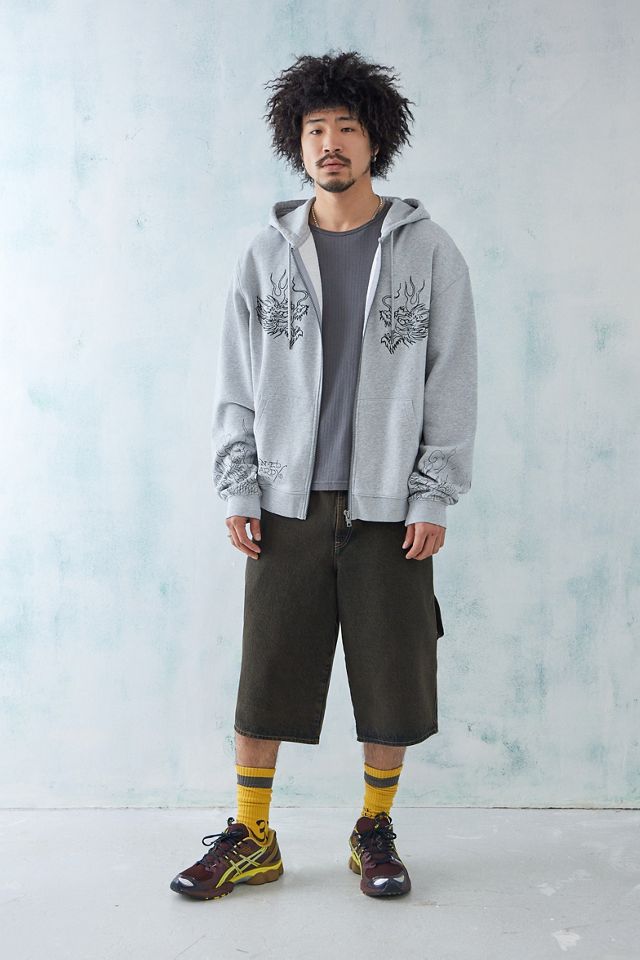 Ed Hardy - Sweat à capuche zippé à motif dragon gris chiné, exclusivité UO #2