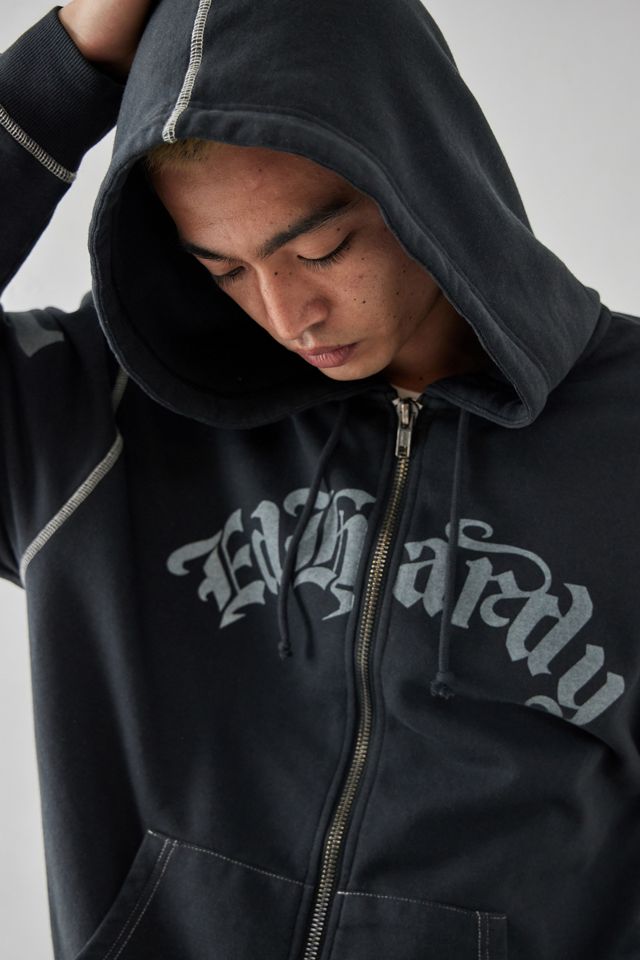 Ed Hardy UO Exclusive Black Gothic Flower Zip-Up Hoodie  #1