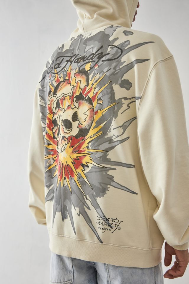 Ed Hardy UO Exclusive Ecru Exploding Skull Hoodie