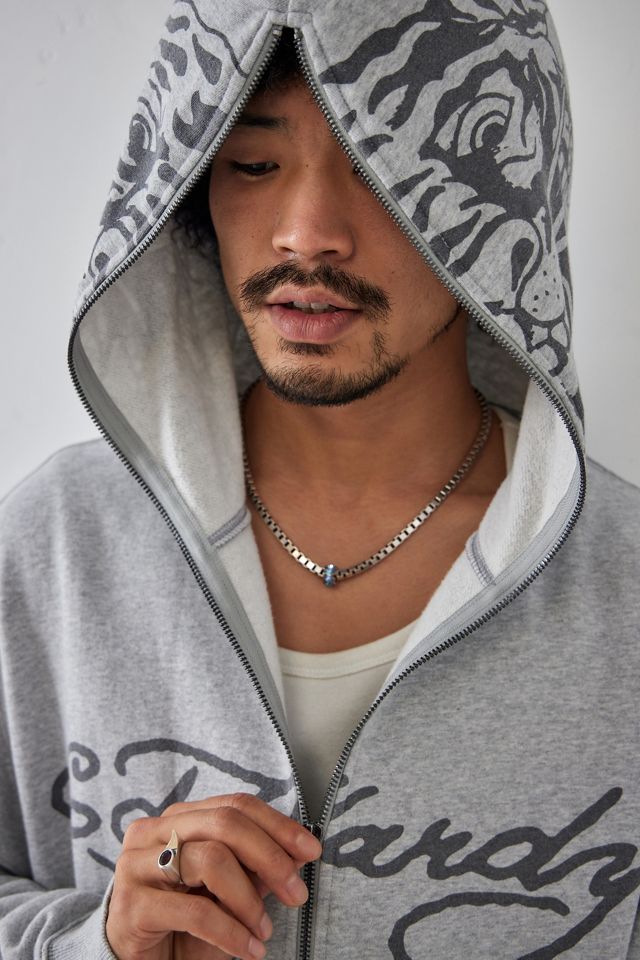 Ed Hardy UO Exclusive Grey Marl Tiger Face Zip-Through Hoodie #1
