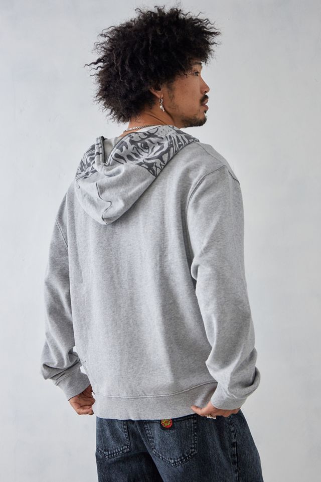 Ed Hardy UO Exclusive Grey Marl Tiger Face Zip-Through Hoodie #3