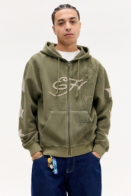UO Exclusive Khaki Waffle Zip-Through Hoodie en taille: XS - Ed Hardy - Modalova