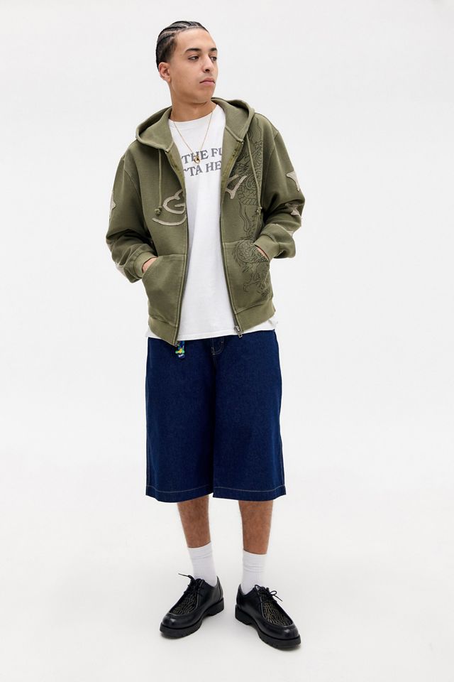 Ed Hardy UO Exclusive Khaki Waffle Zip-Through Hoodie #1