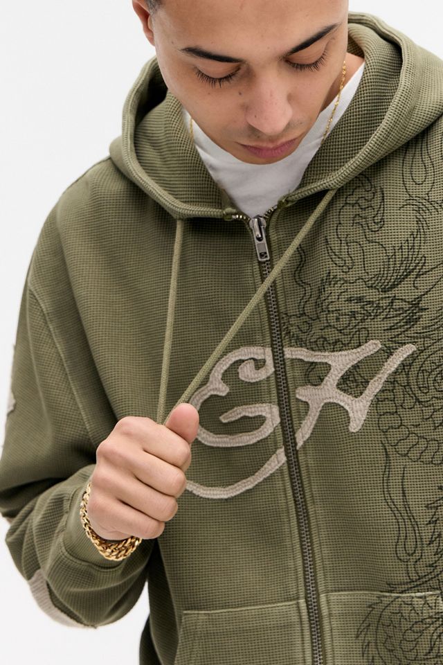 Ed Hardy UO Exclusive Khaki Waffle Zip-Through Hoodie #2